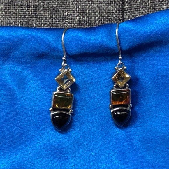 Earrings Vintage Black Onyx Solid Silver Mix Stones $199 - Picture 6 of 8